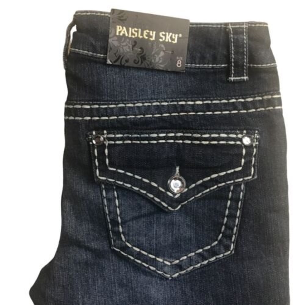Paisley Sky Women's Capri Denim Jeans Size 8 Low Rise Embellished NWT - Picture 8 of 12
